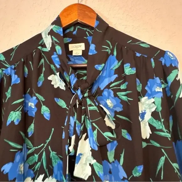 J. Crew Blue Floral Long Sleeve Blouse - Picture 3 of 7